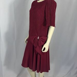 Vintage Burgundy After Dark Drop Waist Large Bow Party Dress Size 10